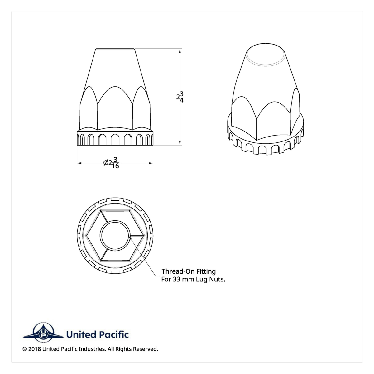 33mm X 2-3/4" Chrome Plastic Original Nut Cover - Thread-On (Bulk) - Thumbnail 8