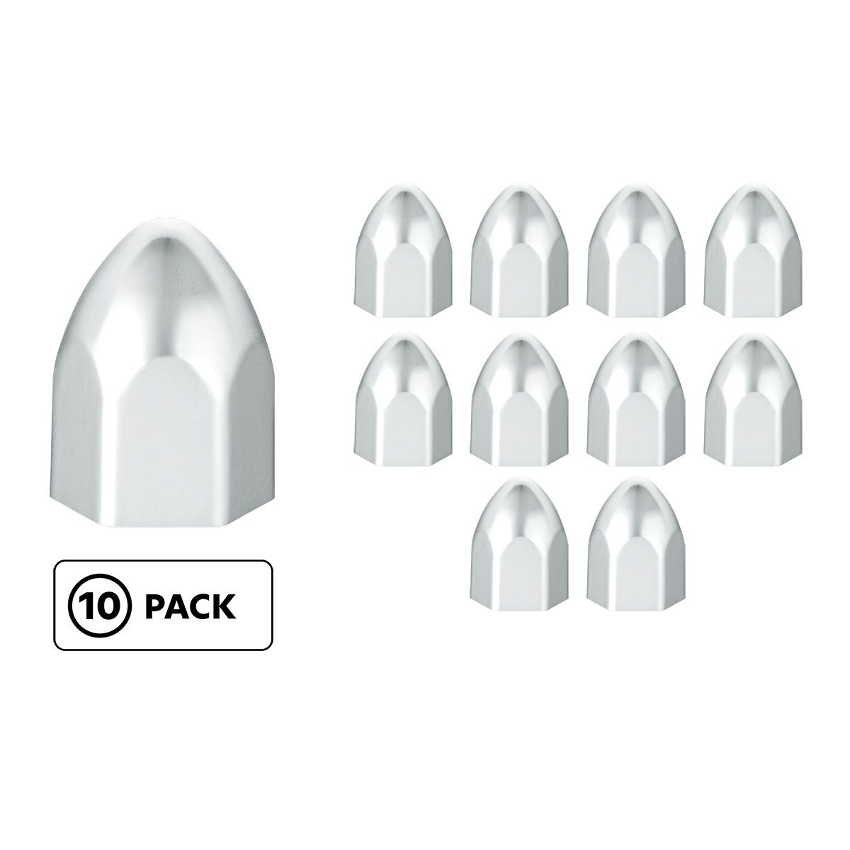 9/16" x 15/16" Chrome Plastic Bullet Nut Covers - Push-On (10-Pack)