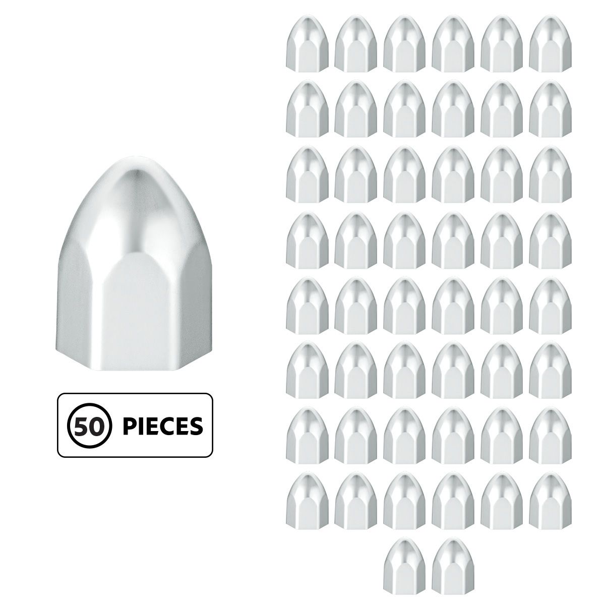 9/16" x 15/16" Chrome Plastic Bullet Nut Covers - Push-On (50-Pack)