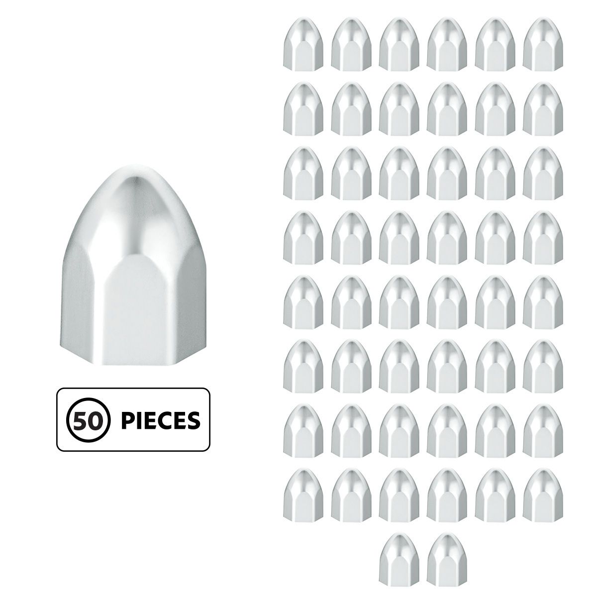 1/2" X 15/16" Chrome Plastic Bullet Nut Cover - Push-On (50-Pack)