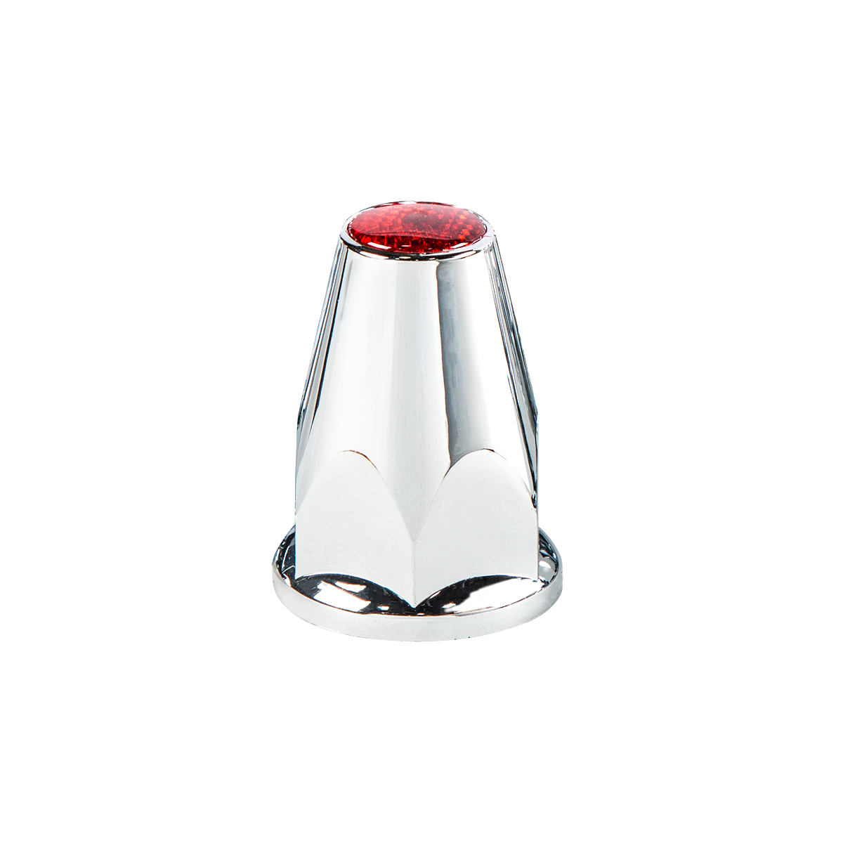 33mm X 2-3/4" Chrome Plastic Nut Covers With Flange - Push-On -Red Reflector (20-Pack) - Thumbnail 2