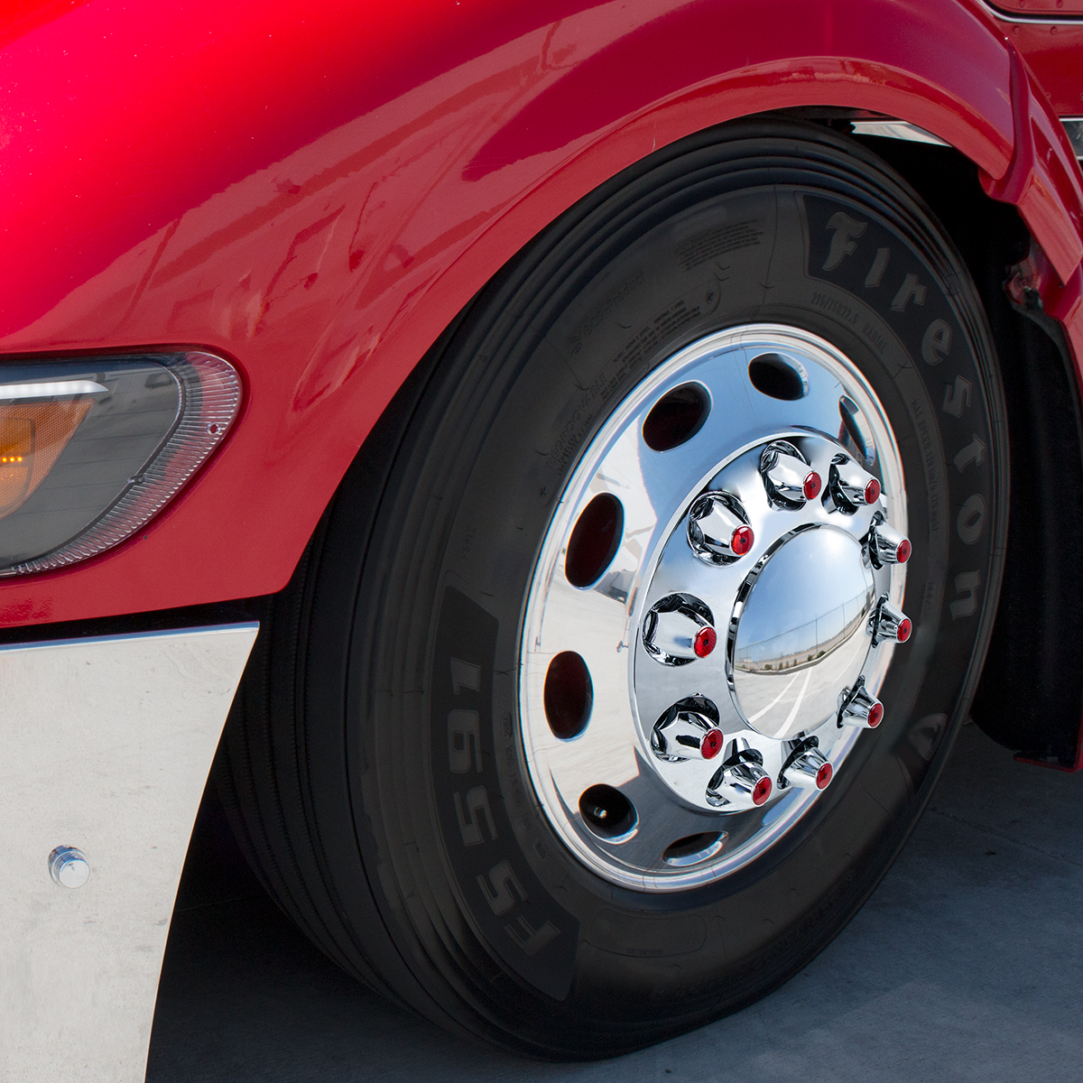 33mm X 2-3/4" Chrome Plastic Nut Covers With Flange - Push-On -Red Reflector (20-Pack) - Thumbnail 3