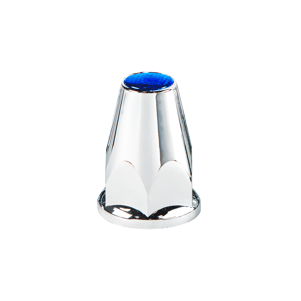 33mm X 2-3/4" Chrome Plastic Nut Covers With Flange - Push-On -Blue Reflector (Color Box of 20) - Thumbnail 2
