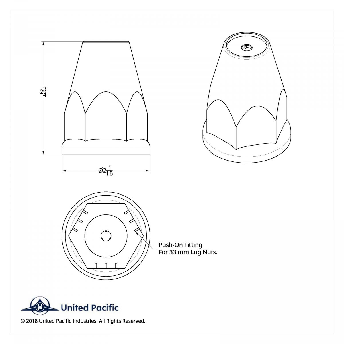 33mm X 2-3/4" Chrome Plastic Nut Covers With Flange - Push-On -Blue Reflector (Color Box of 20) - Thumbnail 6