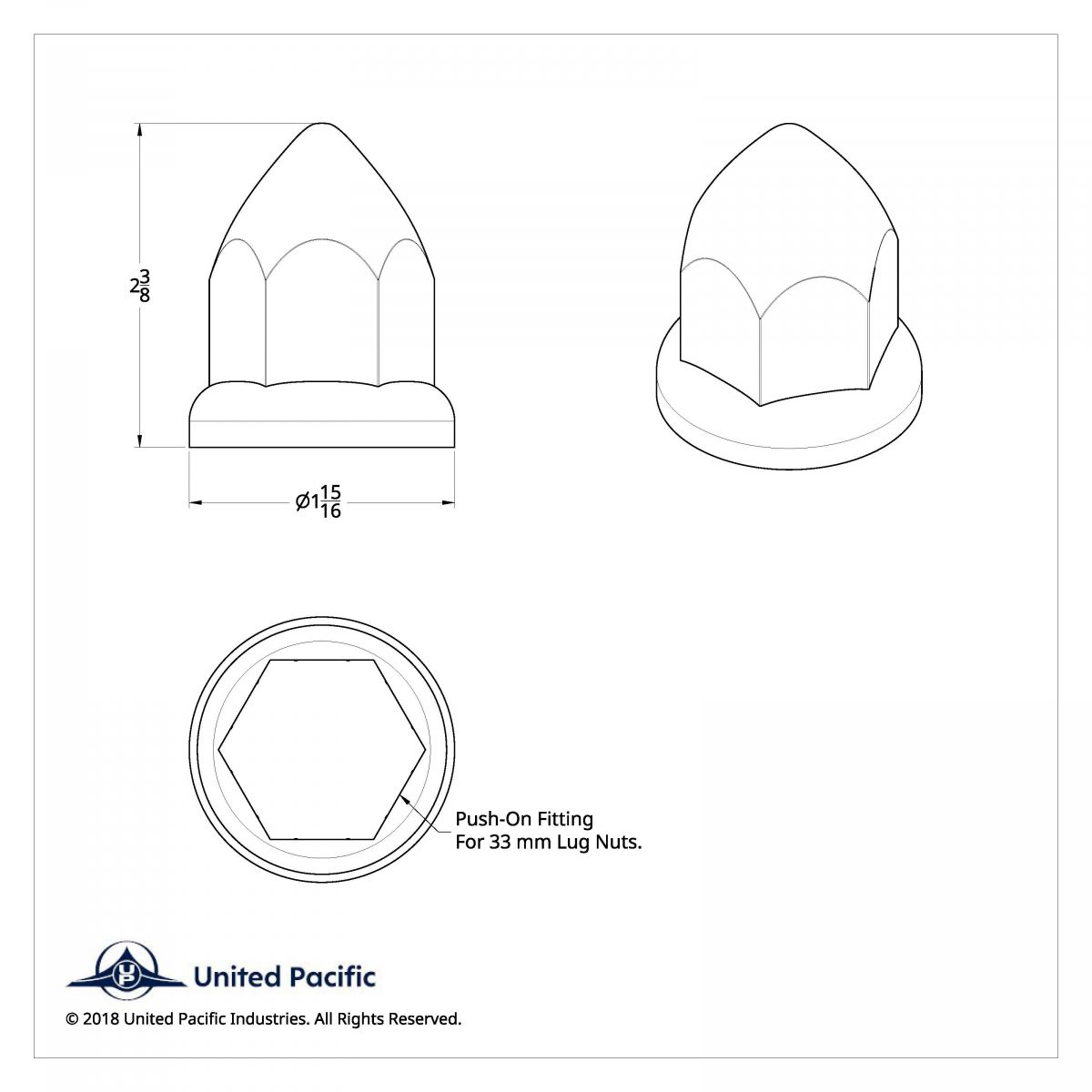 33mm X 2-3/8" Chrome Plastic Bullet Nut Cover With Flange - Push-On (Bulk) - Thumbnail 8