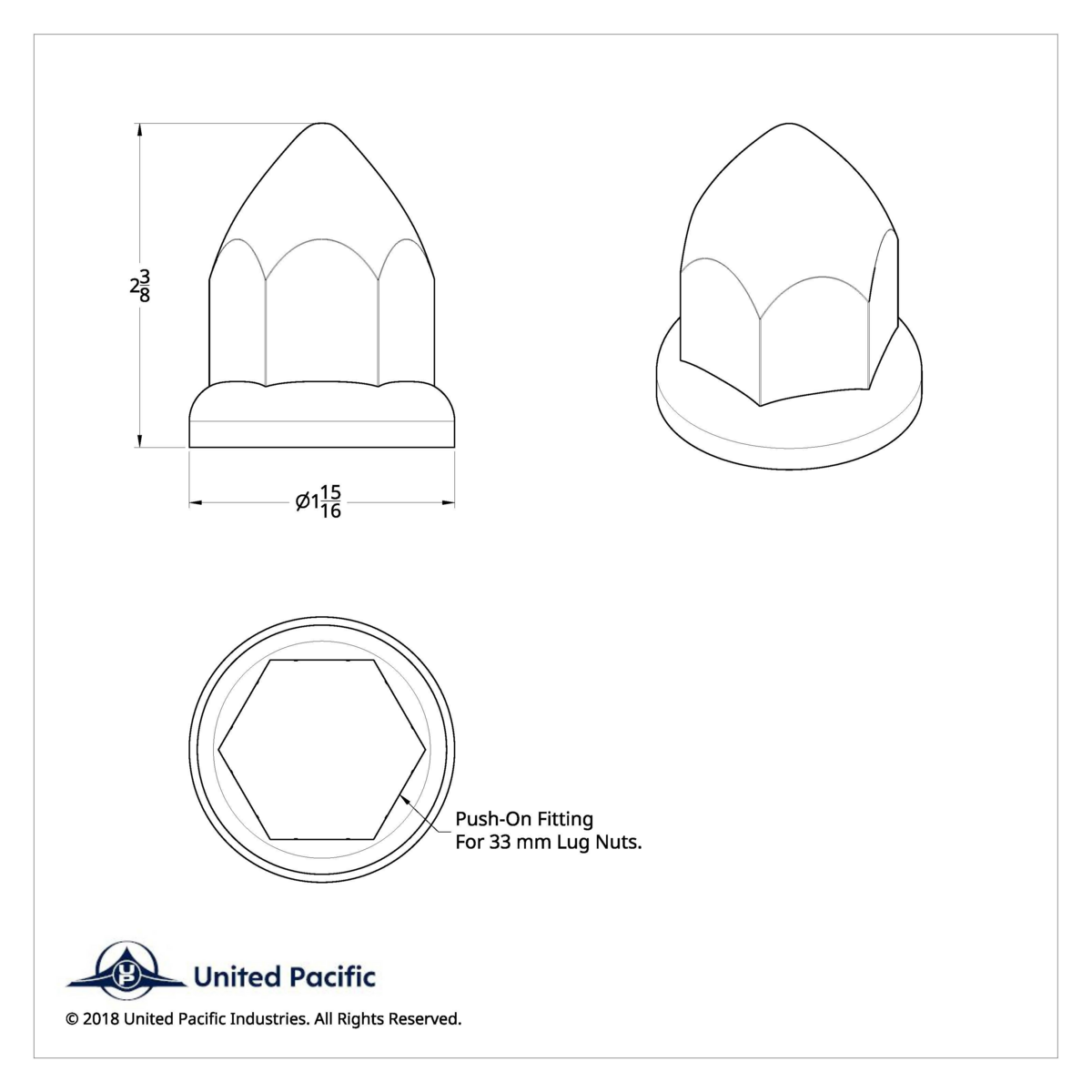 33mm X 2-3/8" Chrome Plastic Bullet Nut Cover With Flange - Push-On (Color Box of 60) - Thumbnail 5