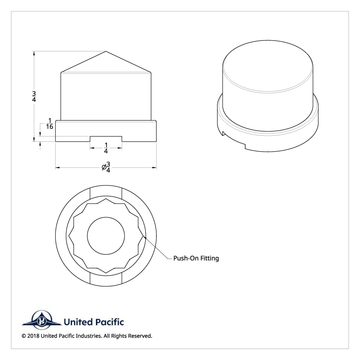 7/16" X 3/4" Chrome Plastic Pointed Nut Cover - Push-On - Thumbnail 4