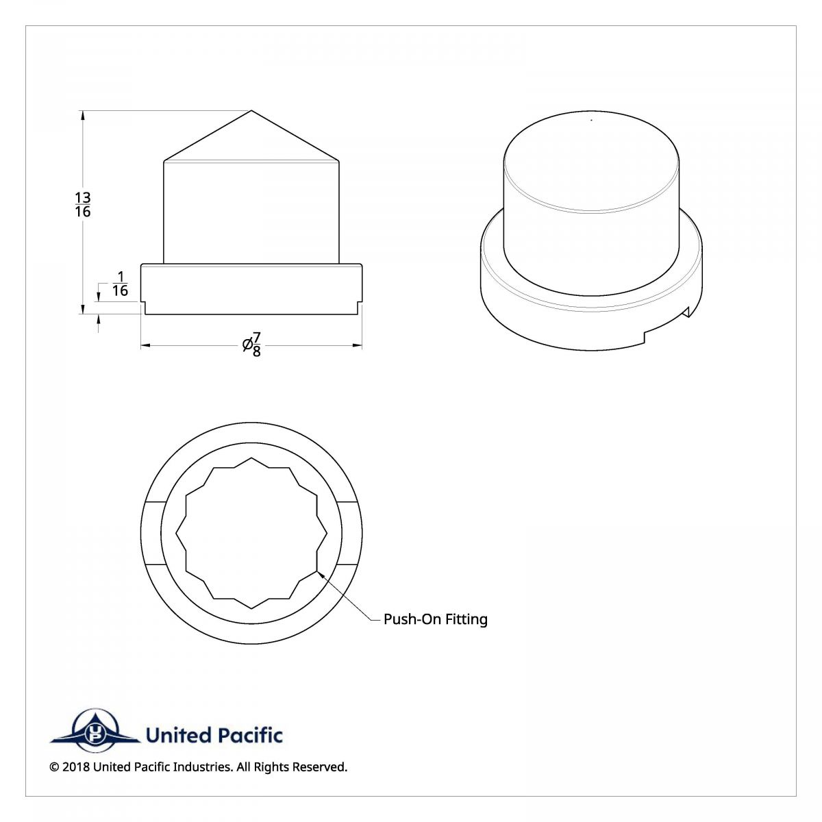 1/2" x 13/16" Chrome Plastic Pointed Nut Cover - Push-On - Thumbnail 2
