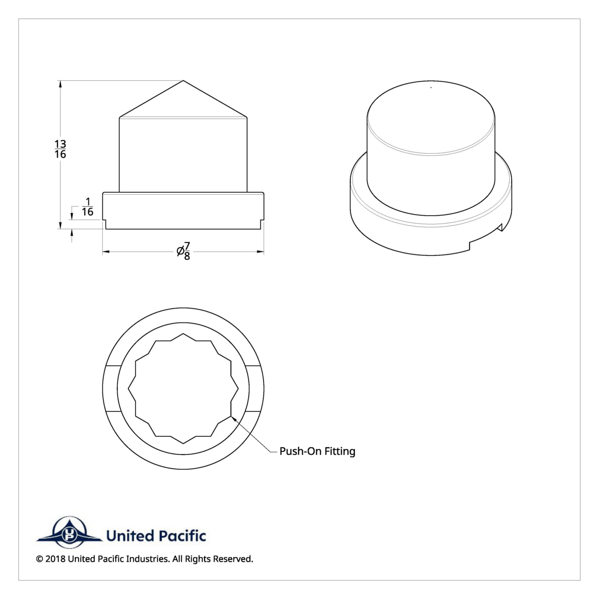 1/2" x 13/16" Chrome Plastic Pointed Nut Cover - Push-On - Thumbnail 4