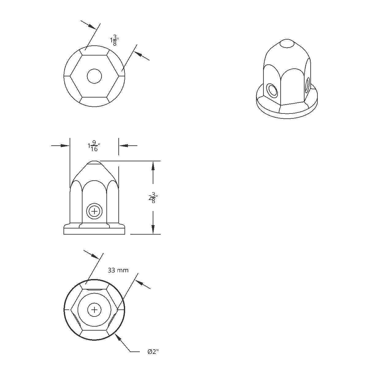 33mm X 2-3/8" Stainless Pointed Nut Cover With Flange - Thumbnail 6