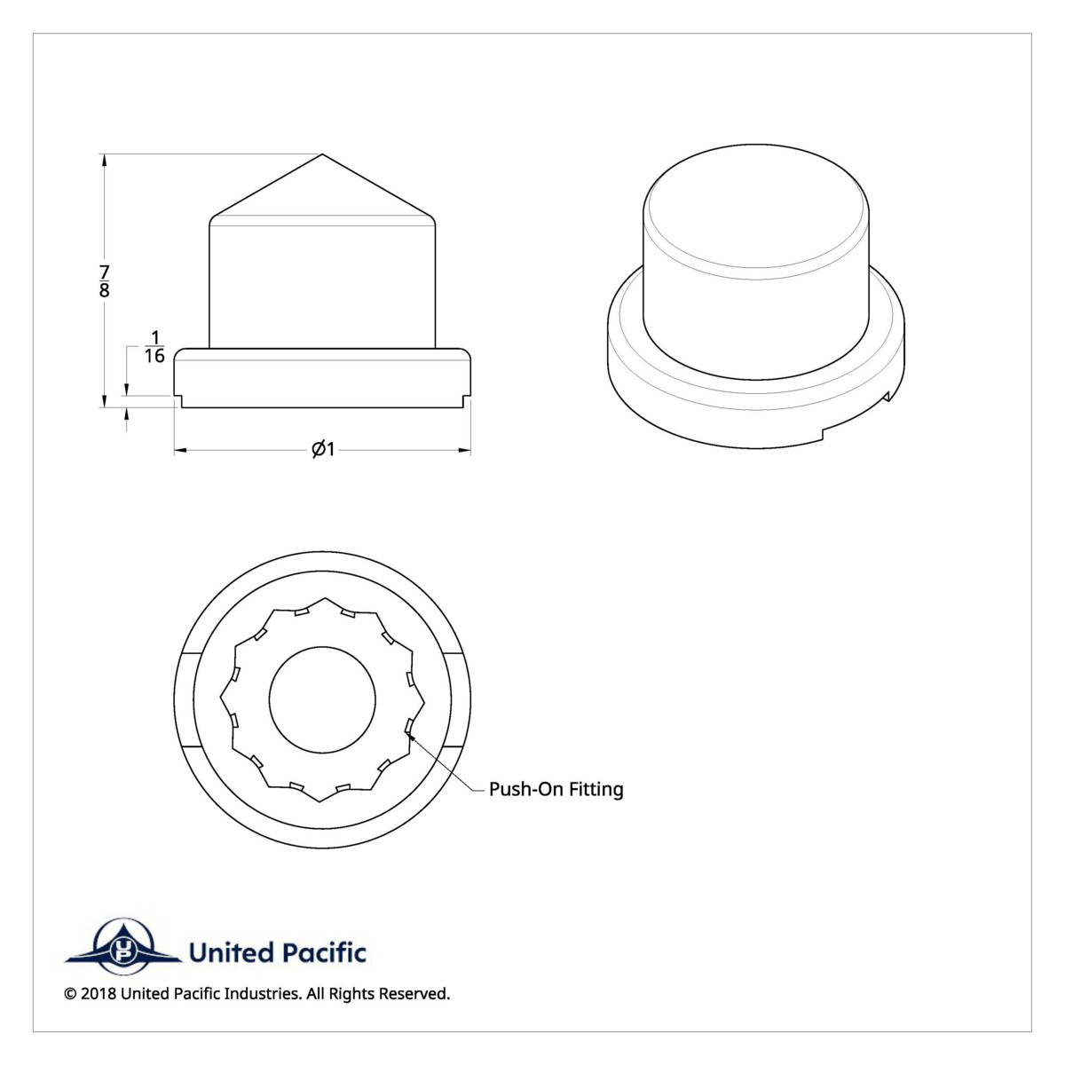 9/16" x 7/8" Chrome Plastic Pointed Nut Cover - Push-On - Thumbnail 4