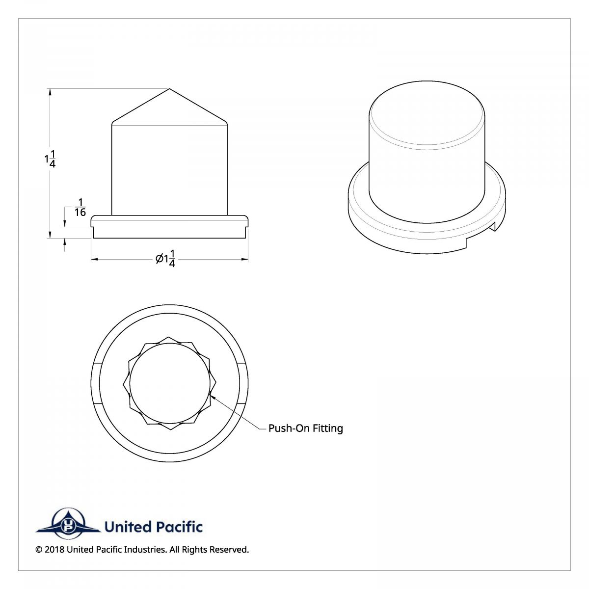 5/8" X 1-1/4" Chrome Plastic Pointed Nut Cover - Push-On - Thumbnail 2