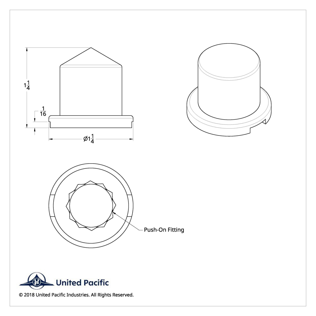 5/8" X 1-1/4" Chrome Plastic Pointed Nut Cover - Push-On - Thumbnail 3
