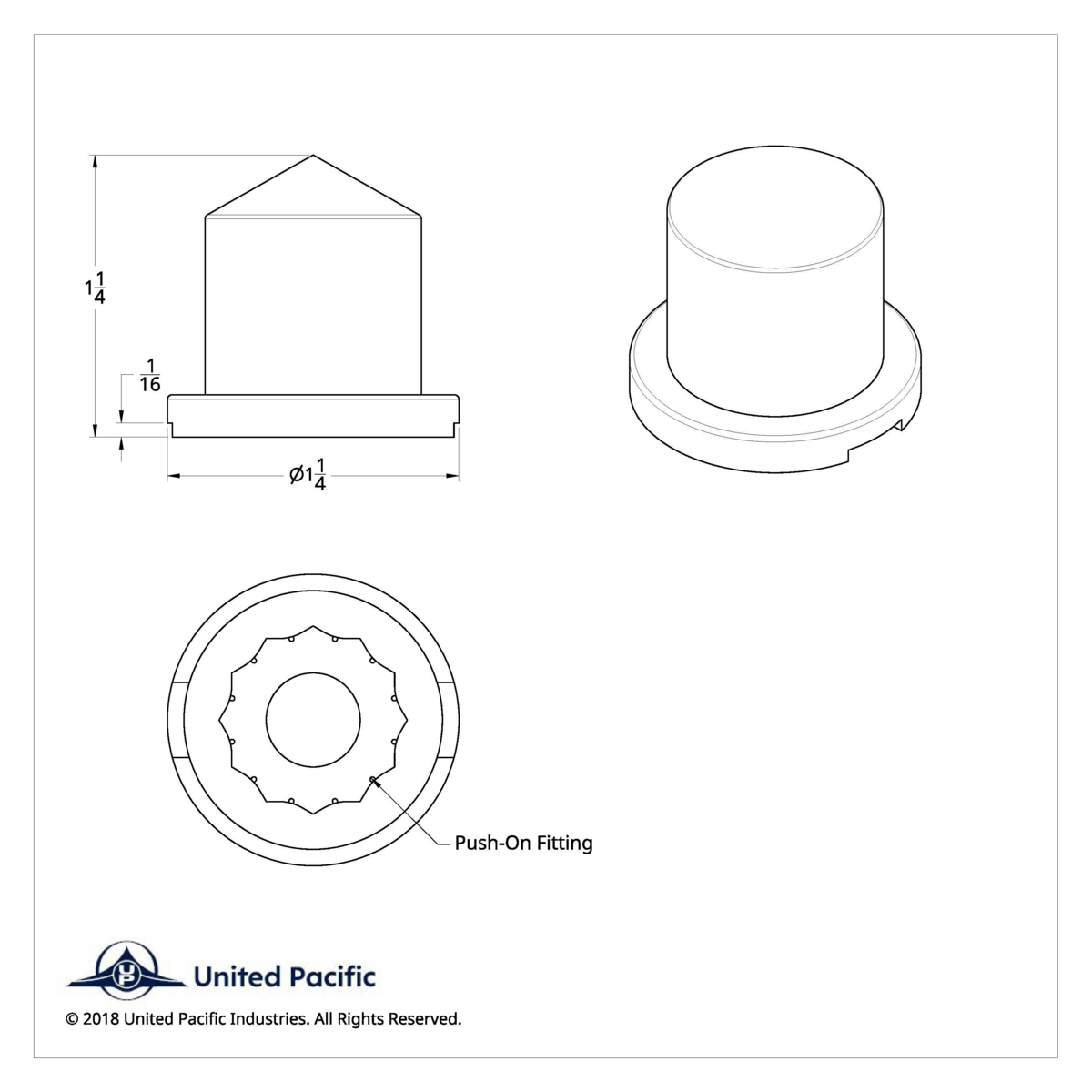 11/16" X 1-1/4" Chrome Plastic Pointed Nut Cover - Push-On - Thumbnail 4