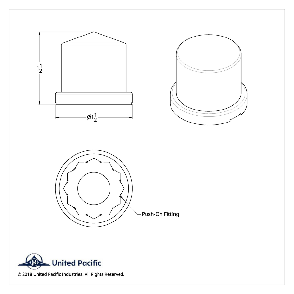 15/16" X 1-1/2" Chrome Plastic Pointed Nut Cover - Push-On - Thumbnail 6
