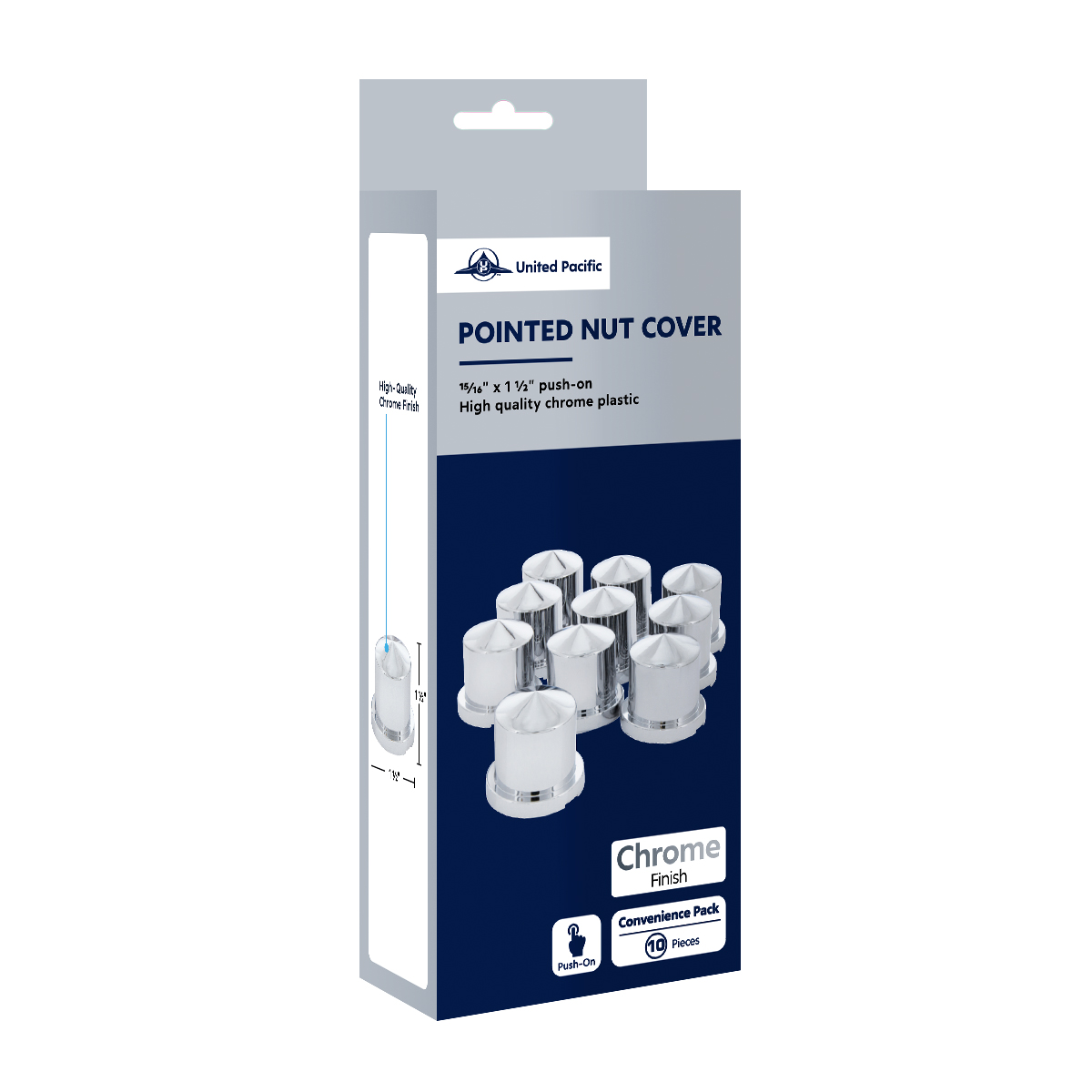 15/16" X 1-1/2" Chrome Plastic Pointed Nut Covers - Push-On (10-Pack) - Thumbnail 5