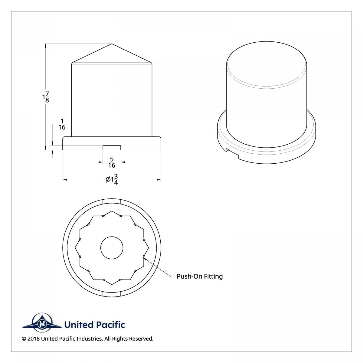 1-1/8" X 1-7/8" Chrome Plastic Pointed Nut Cover - Push-On - Thumbnail 5
