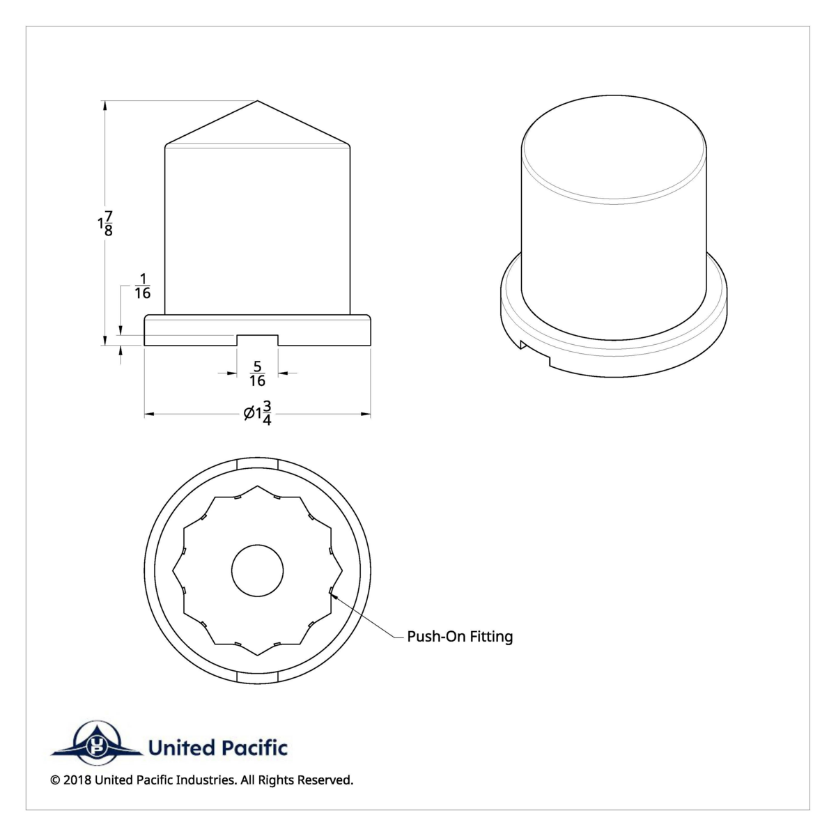 1-1/8" X 1-7/8" Chrome Plastic Pointed Nut Cover - Push-On - Thumbnail 7