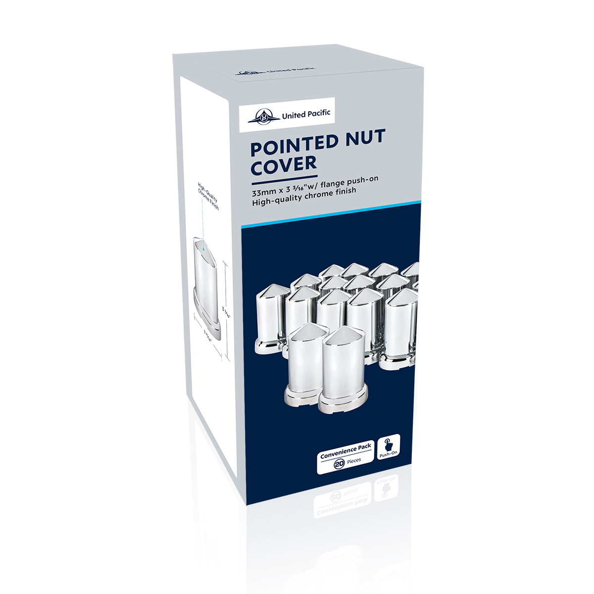 33mm X 3-3/16" Chrome Plastic Pointed Nut Covers With Flange - Push-On (Color Box Of 20) - Thumbnail 7