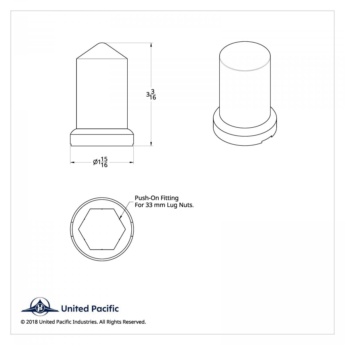 33mm X 3-3/16" Chrome Plastic Pointed Nut Covers With Flange - Push-On (Color Box Of 20) - Thumbnail 8