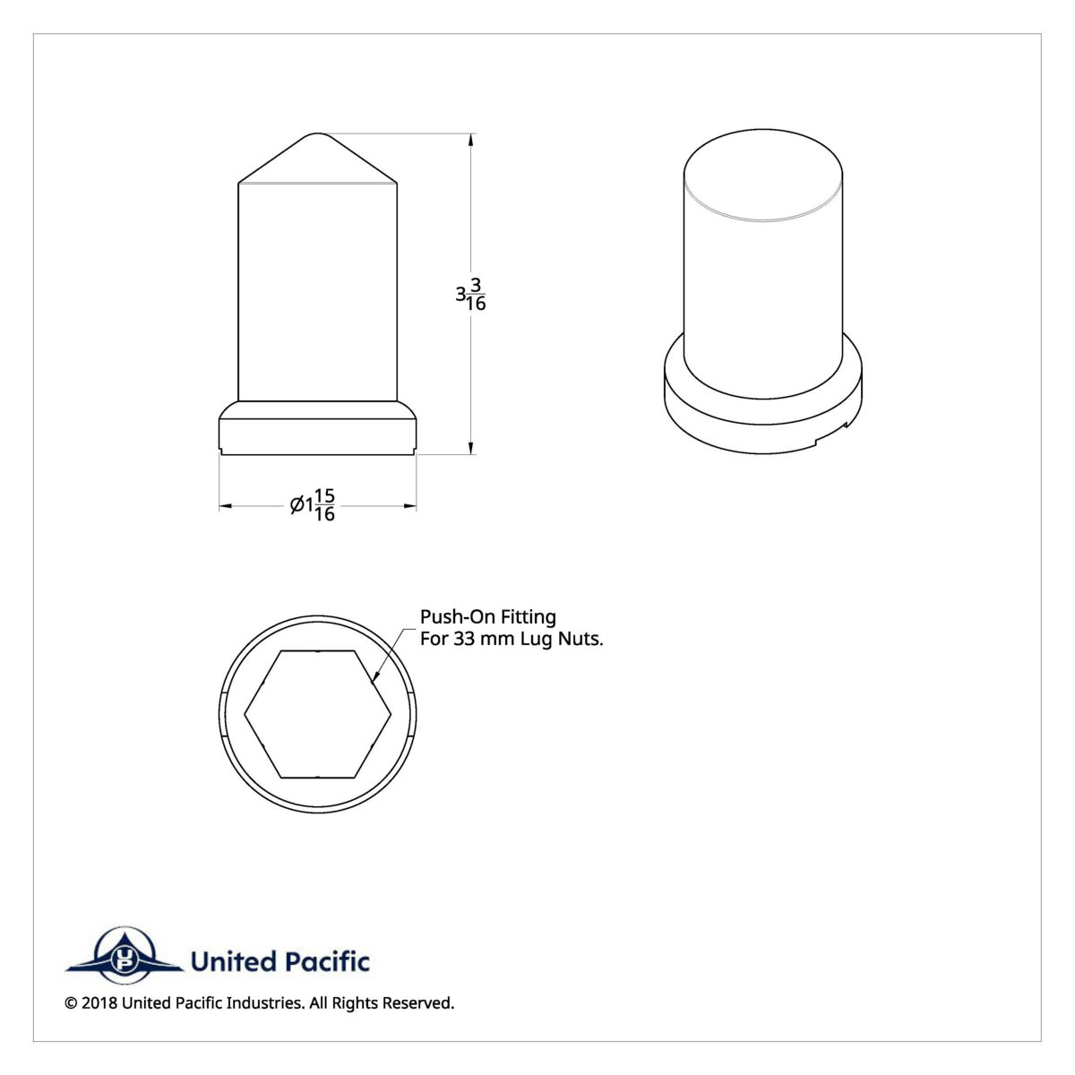 33mm X 3-3/16" Chrome Plastic Pointed Nut Covers With Flange - Push-On (Color Box Of 20) - Thumbnail 10