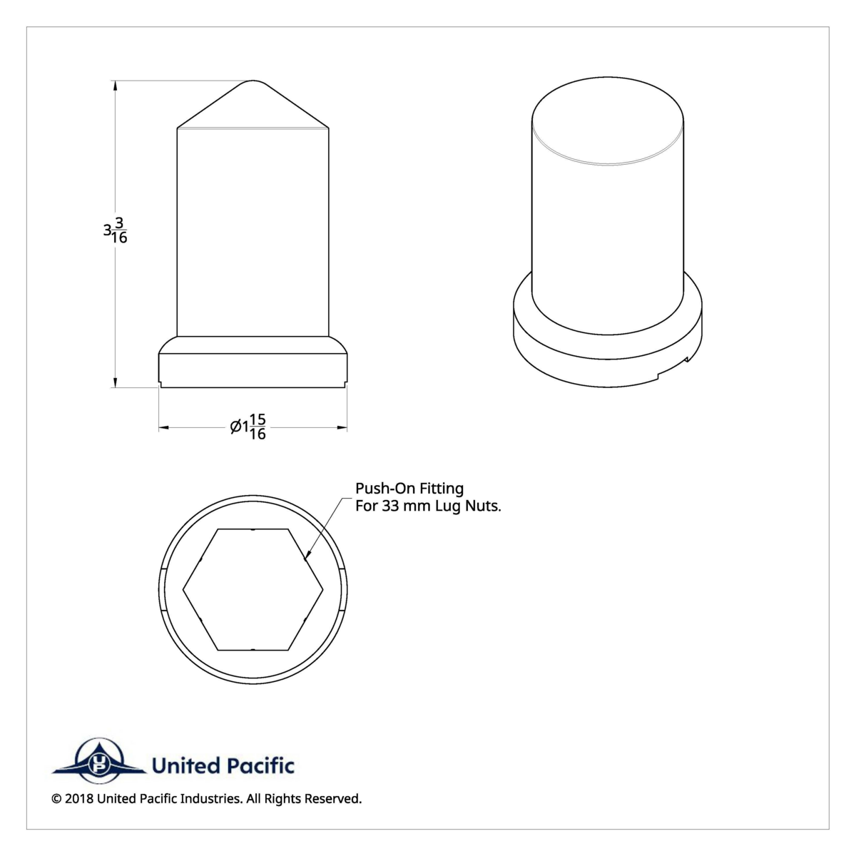 33mm X 3-3/16" Chrome Plastic Pointed Nut Cover With Flange - Push-On (Bulk) - Thumbnail 8