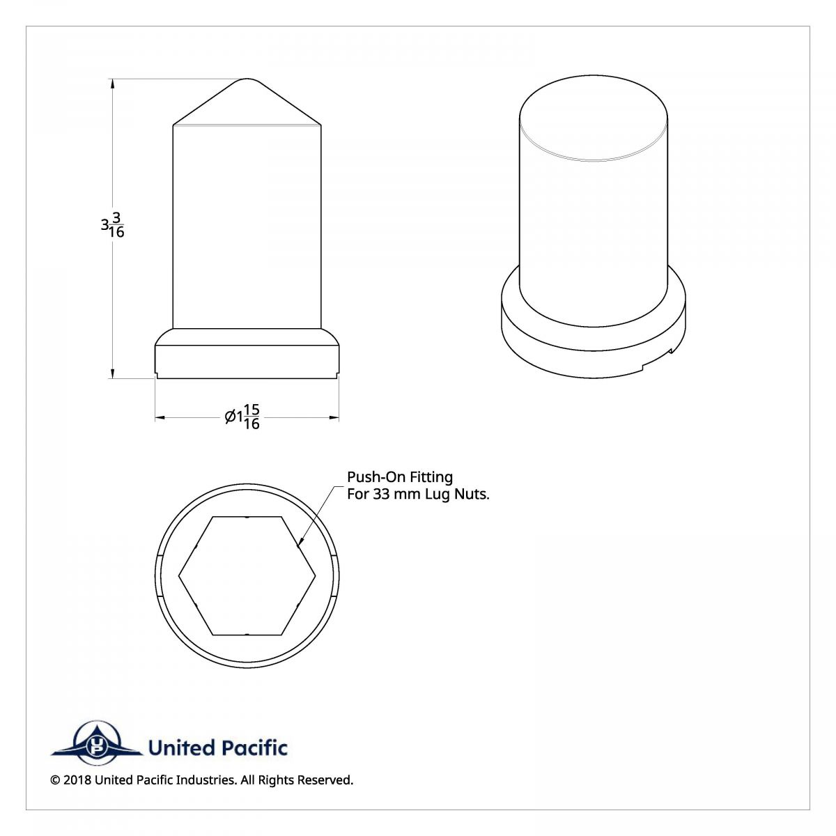 33mm X 3-3/16" Chrome Plastic Pointed Nut Covers With Flange - Push-On (60-Pack) - Thumbnail 8