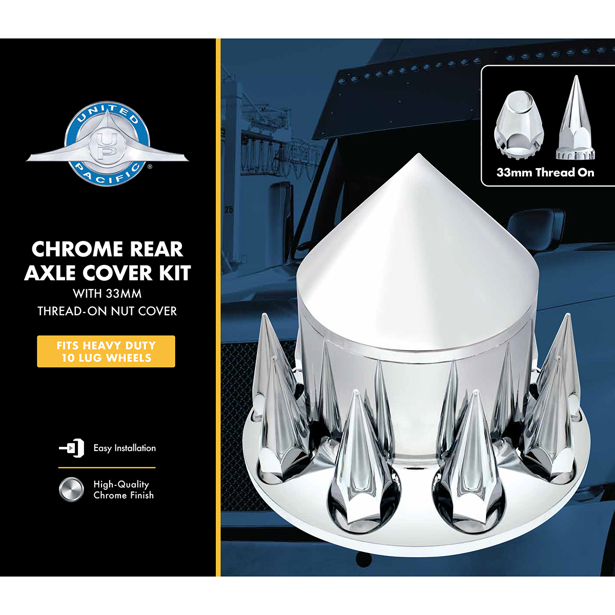 Spike Rear Axle Cover With 33mm Spike Thread-On Nut Covers - Chrome - Thumbnail 3