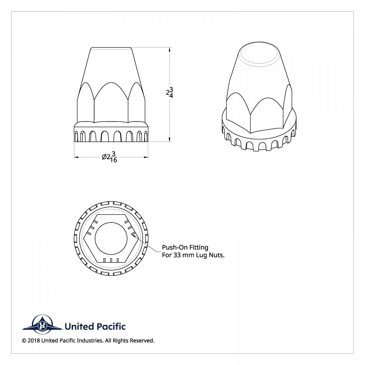 33mm x 2-3/4" Chrome Plastic Original Nut Covers - Push-On - Thumbnail 4