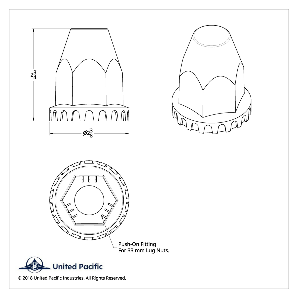 33mm X 2 3/4" Australian Volvo Nut Cover With Flange - Push-On (Bulk) - Thumbnail 6