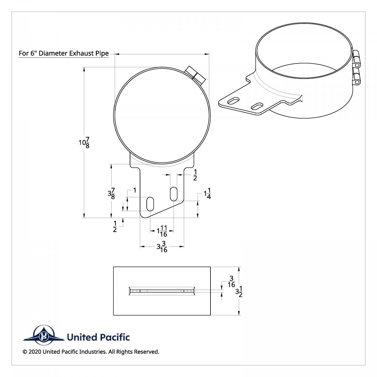7" Stainless Butt Joint Exhaust Clamp - Angled Bracket - Thumbnail 3