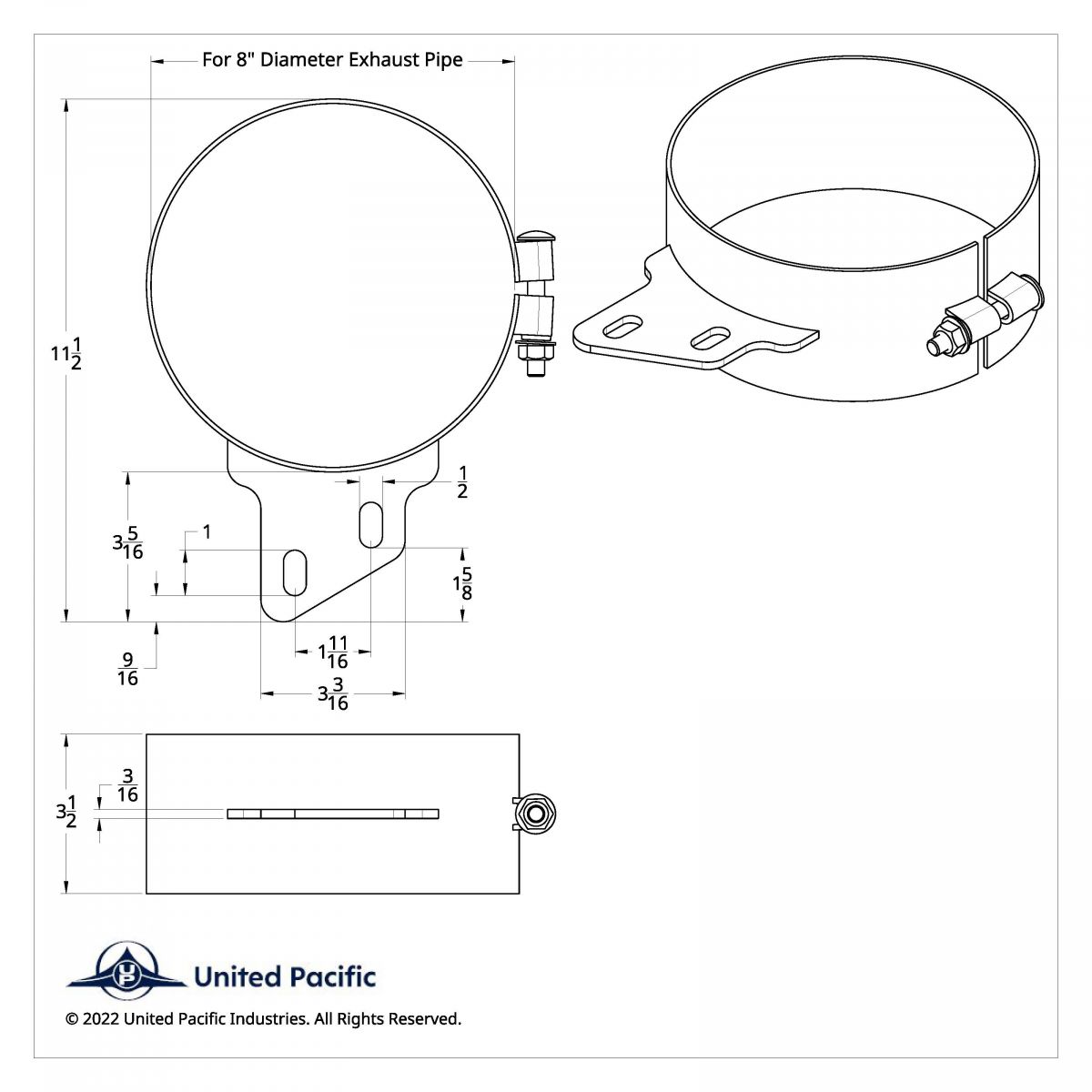 8" Stainless Butt Joint Exhaust Clamp - Angled Bracket - Thumbnail 3