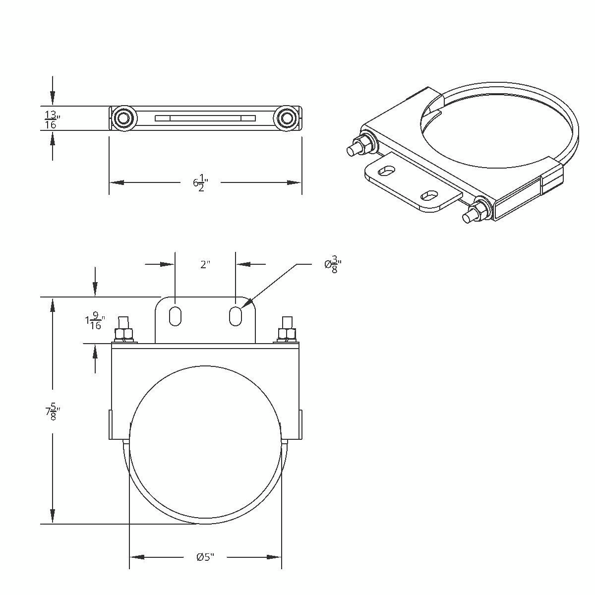 5" Chrome Cab Exhaust Clamp For Peterbilt - Thumbnail 2