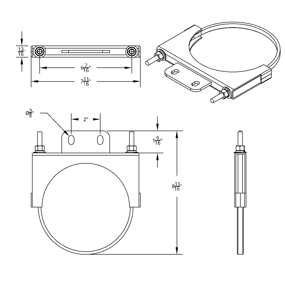 6" Chrome Cab Exhaust Clamp For Peterbilt - Thumbnail 4