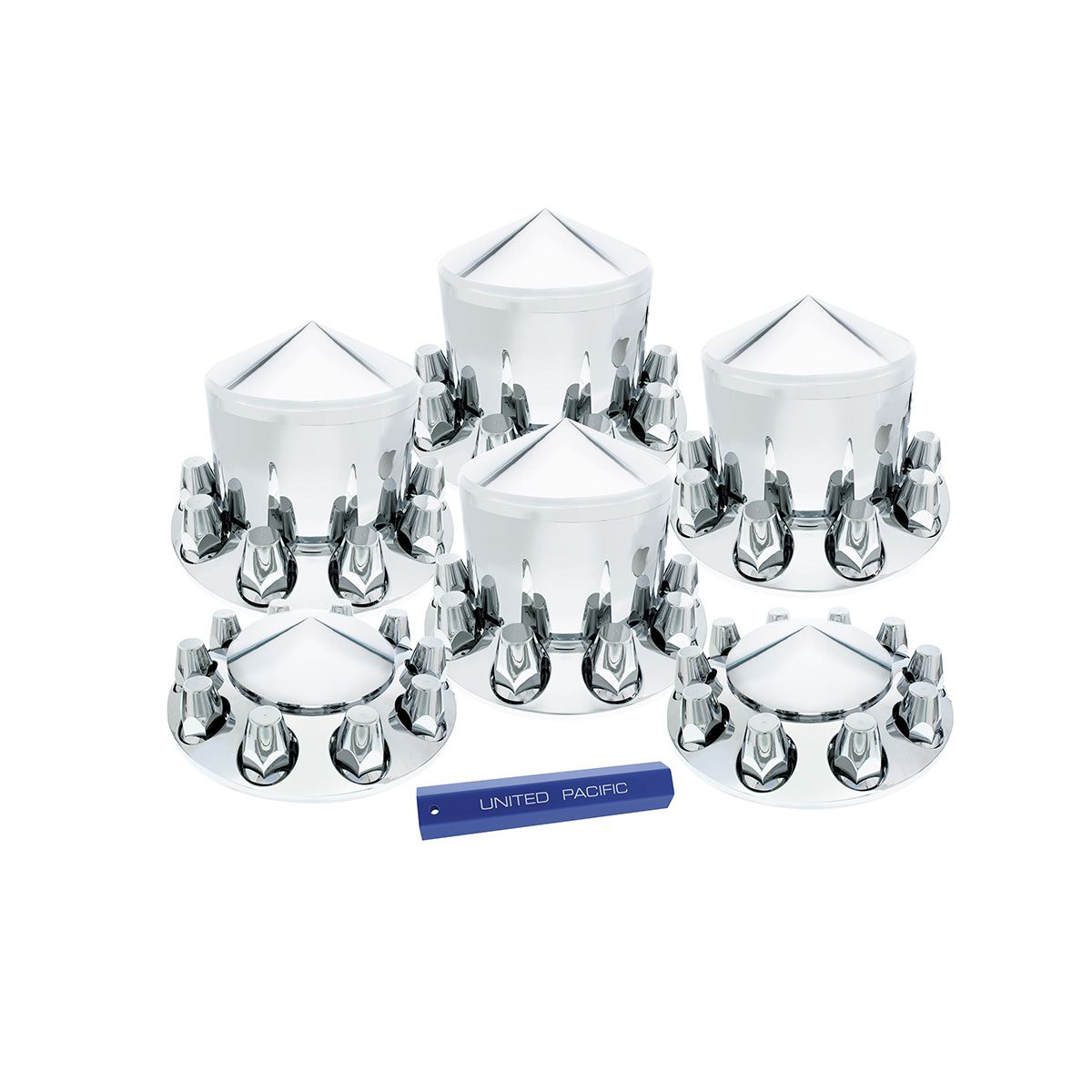 Pointed Axle Cover Combo Kit With 33mm Standard Thread-On Nut Covers & Nut Cover Tool - Chrome