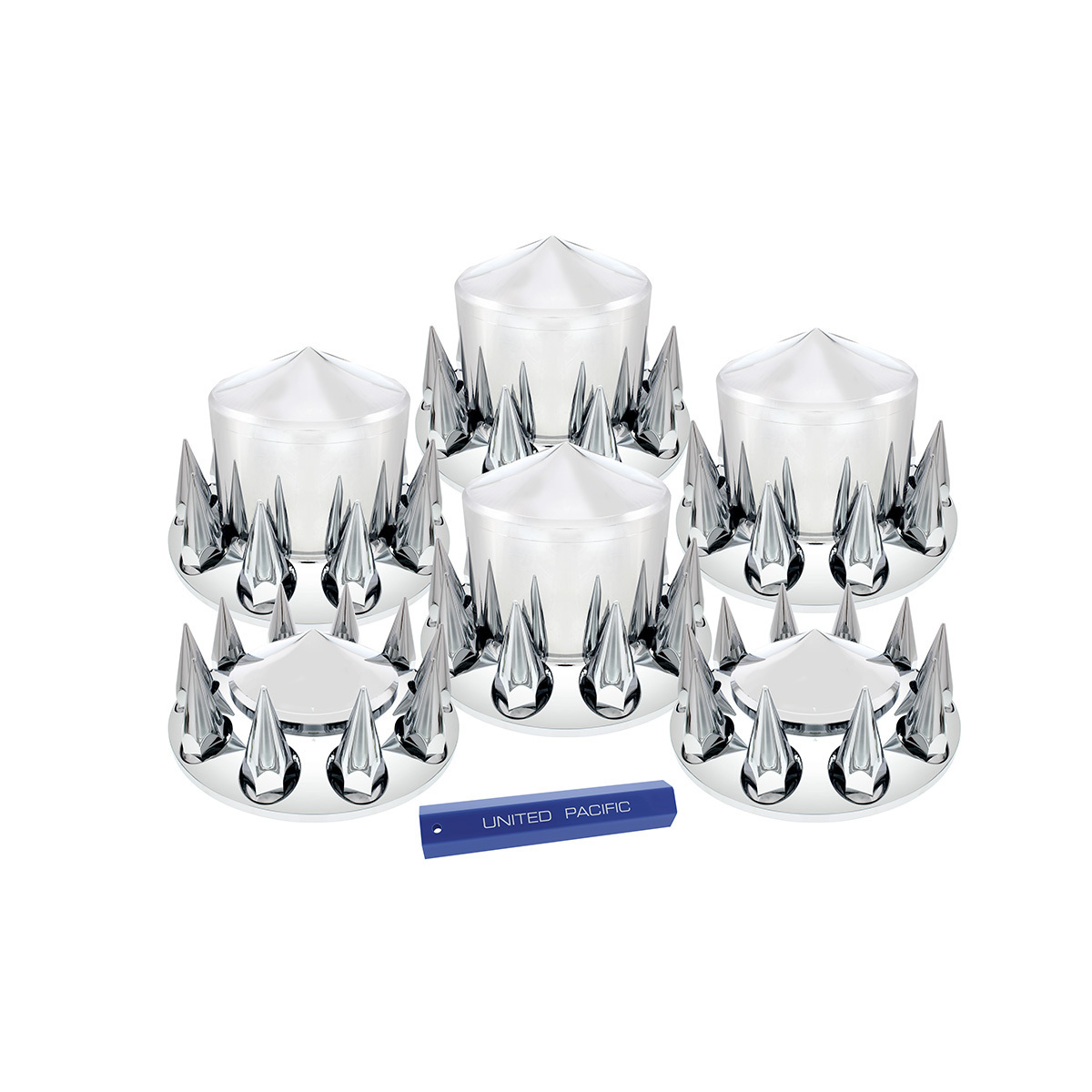 Pointed Axle Cover Combo Kit With 33mm Spike Thread-On Nut Covers & Nut Cover Tool - Chrome - Thumbnail 3