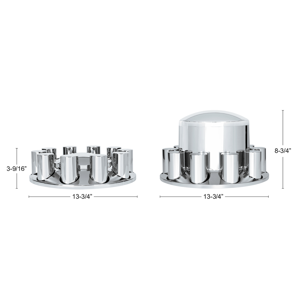 Dome Axle Cover Combo Kit With 33mm Cylinder Thread-On Nut Covers - Chrome - Thumbnail 2
