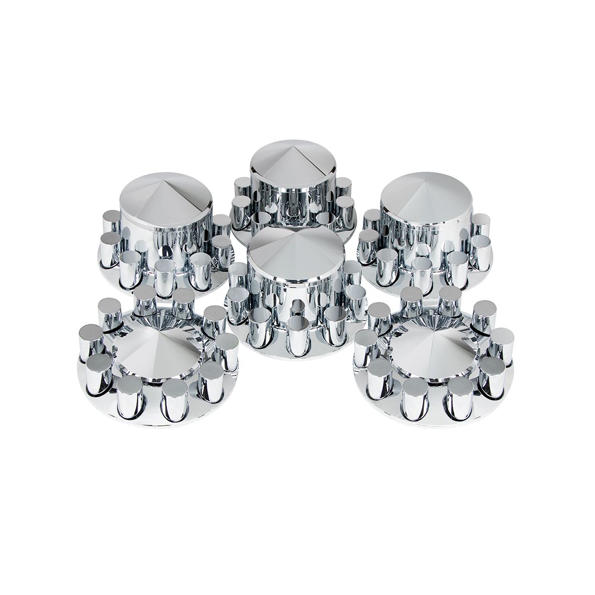 Pointed Axle Cover Combo Kit With 33mm Cylinder Thread-On Nut Covers - Chrome