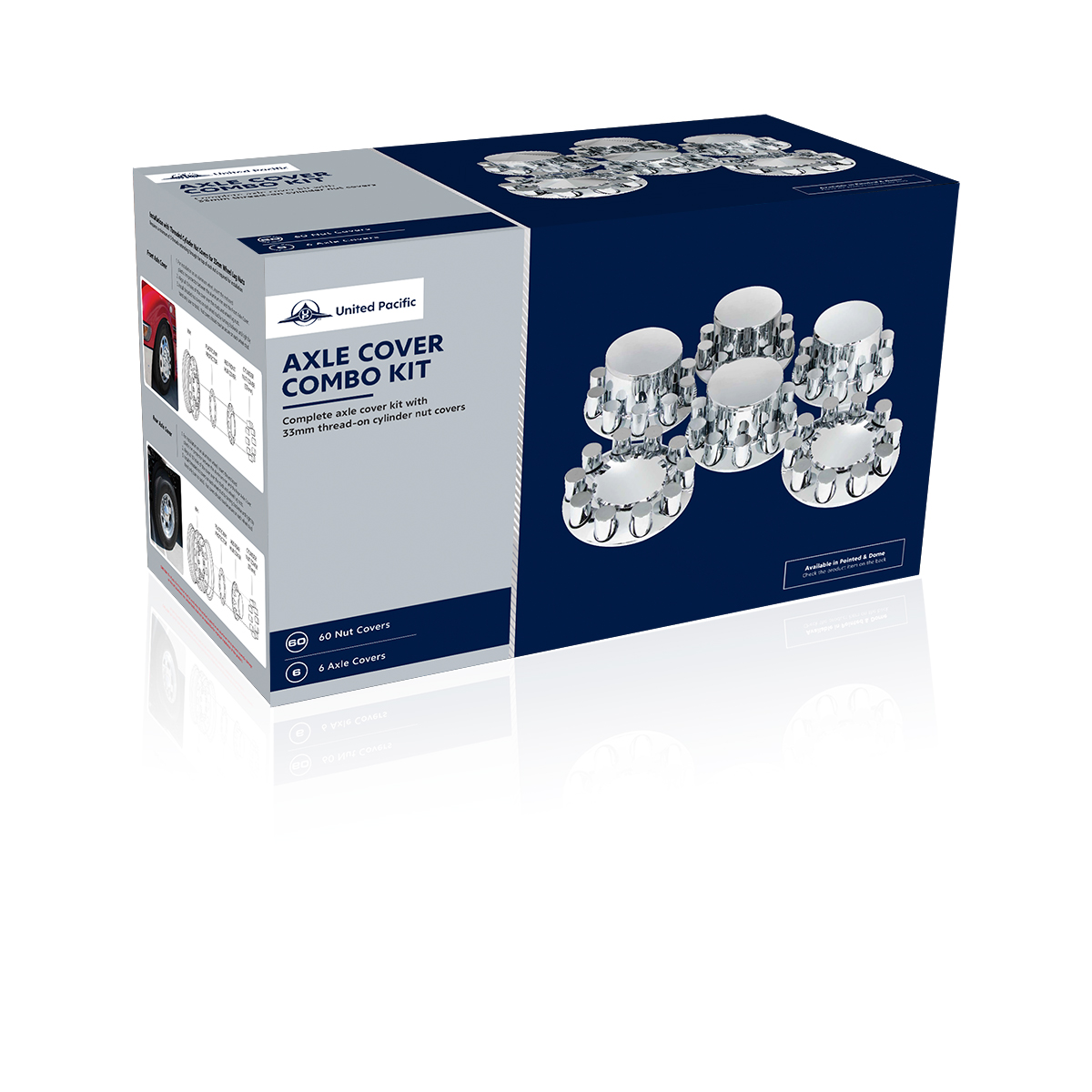 Pointed Axle Cover Combo Kit With 33mm Cylinder Thread-On Nut Covers - Chrome - Thumbnail 2