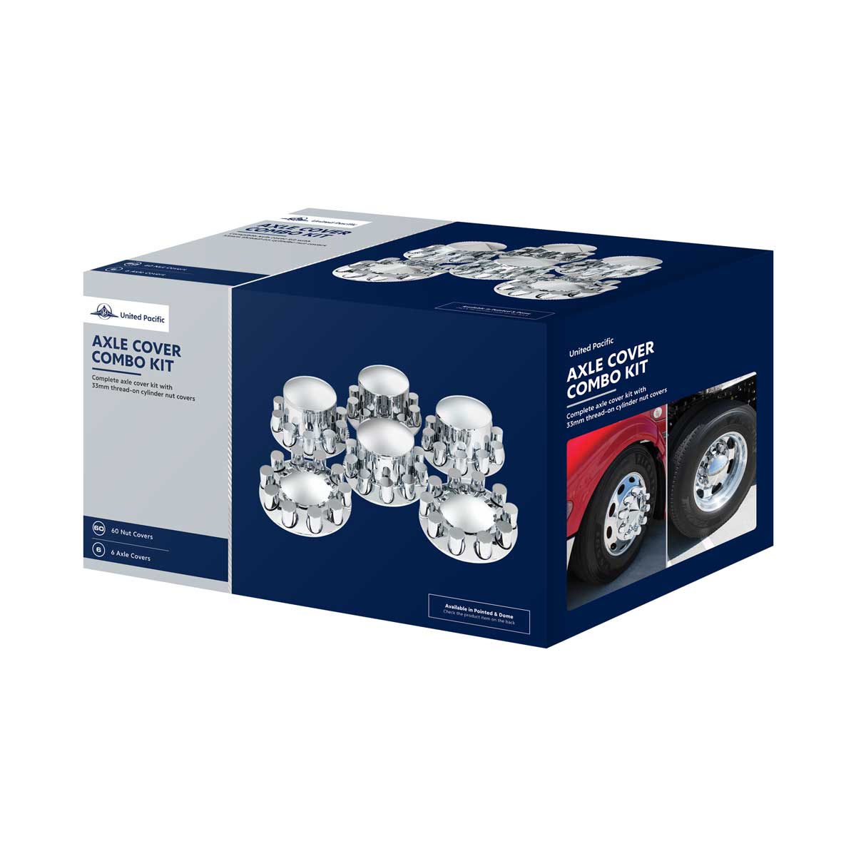 Pointed Axle Cover Combo Kit With 33mm Cylinder Thread-On Nut Covers - Chrome - Thumbnail 4