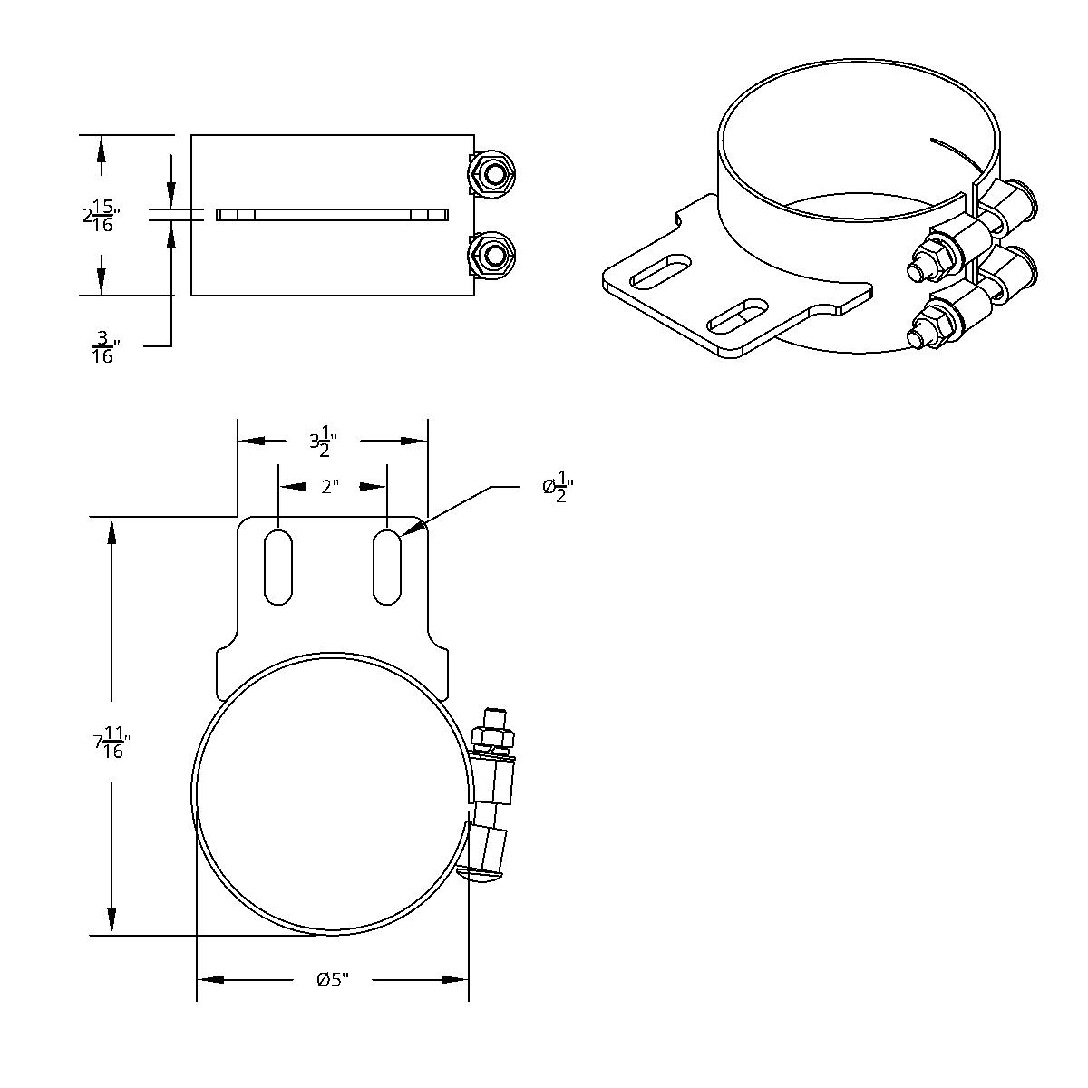 5" Stainless Butt Joint Exhaust clamp - Straight Bracket - Thumbnail 4