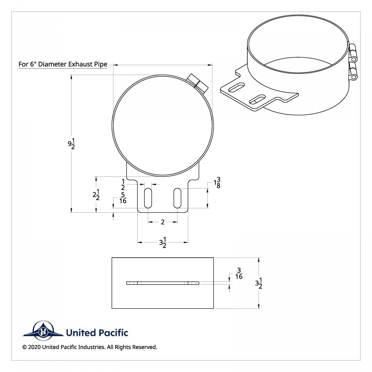 7" Stainless Butt Joint Exhaust clamp - Straight Bracket - Thumbnail 3