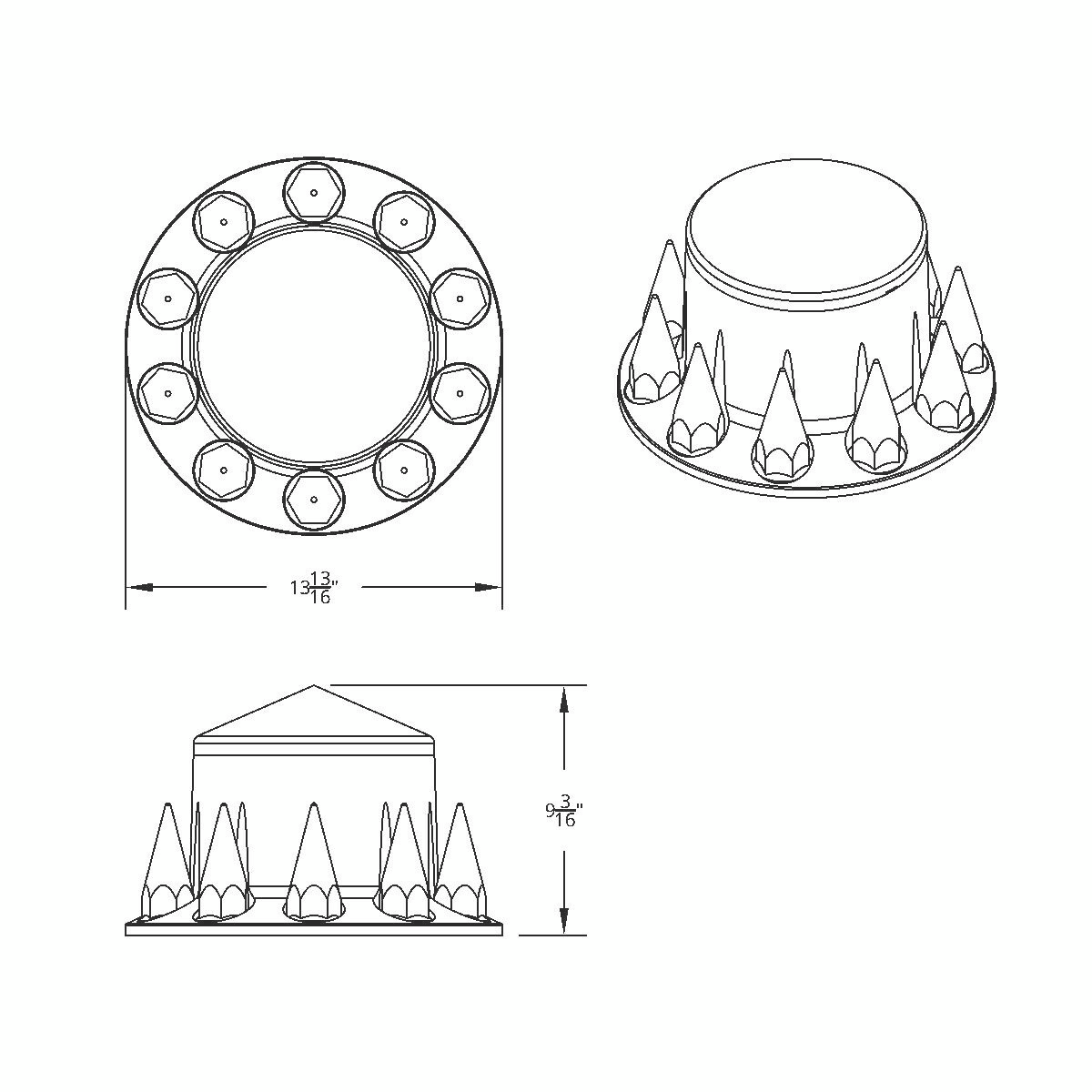 Pointed Rear Axle Cover With 33mm Spike Thread-On Nut Covers - Matte Black - Thumbnail 7