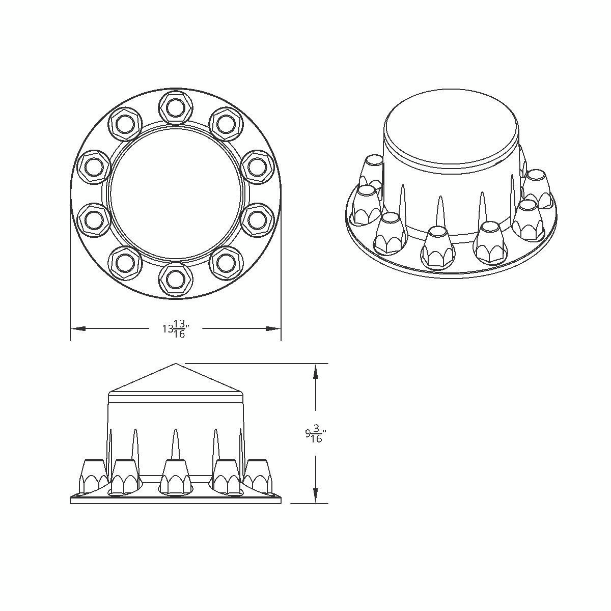 Pointed Rear Axle Cover With 33mm Standard Thread-On Nut Covers - Matte Black - Thumbnail 6