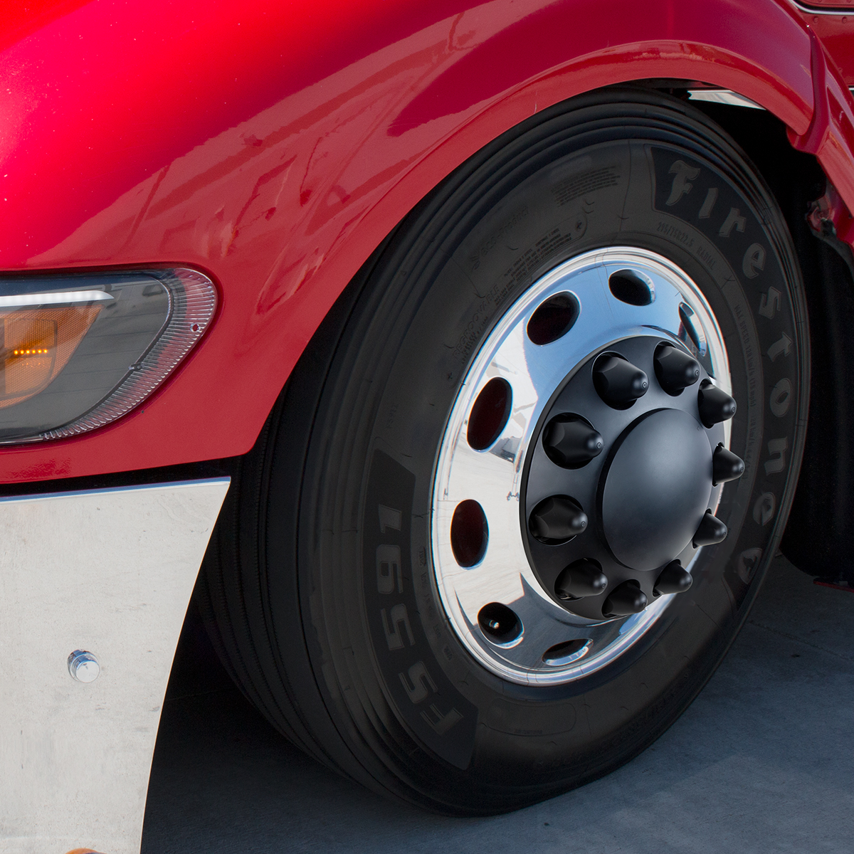 Dome Front Axle Cover With 1-1/2"  Push-On Nut Covers - Matte Black (Color Box) - Thumbnail 3