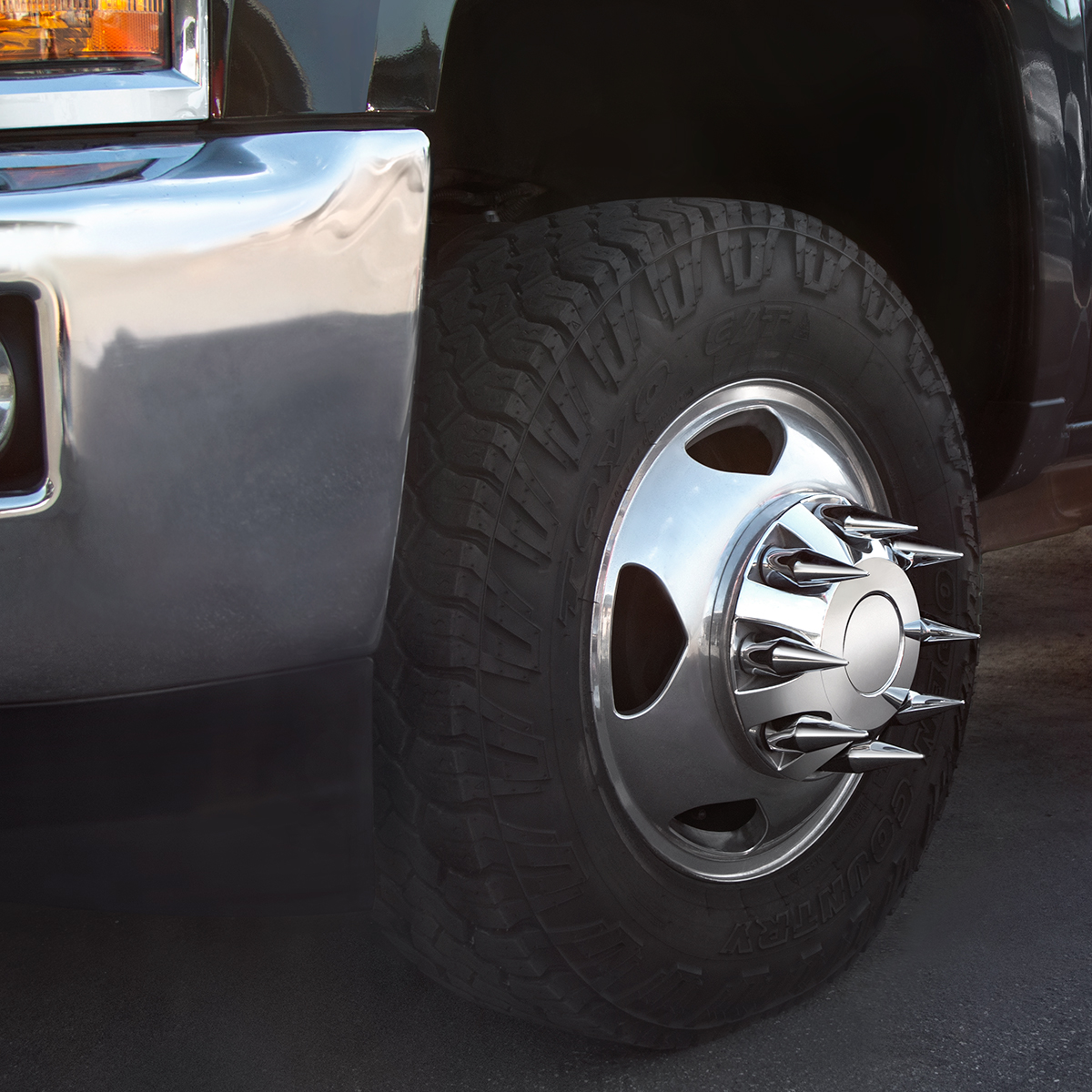 Chrome Spike Hubcap Nut Cover For 1999-2018 Chevy & GMC 2500 & 3500 - Push-on (Color Box of 32) - Thumbnail 3