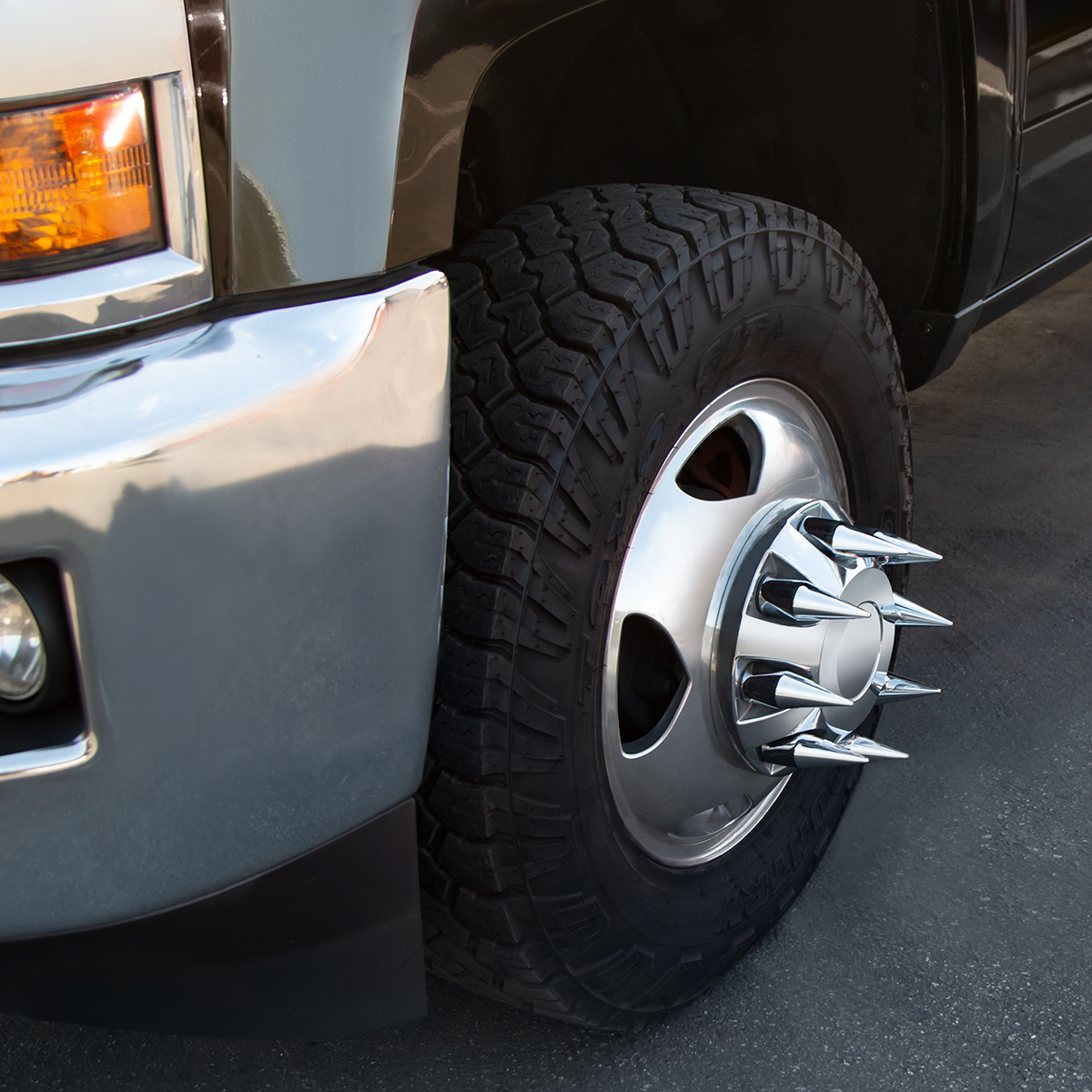 Chrome Spike Hubcap Nut Cover For 1999-2018 Chevy & GMC 2500 & 3500 - Push-on (Color Box of 32) - Thumbnail 4