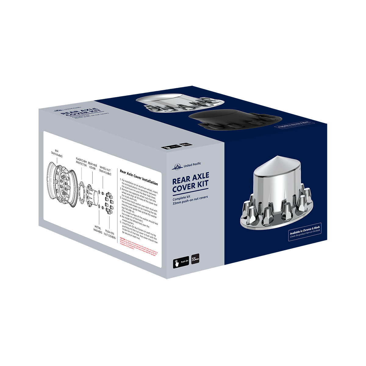 Pointed Rear Axle Cover With 33mm Standard Style Push-On Nut Covers - Chrome - Thumbnail 6