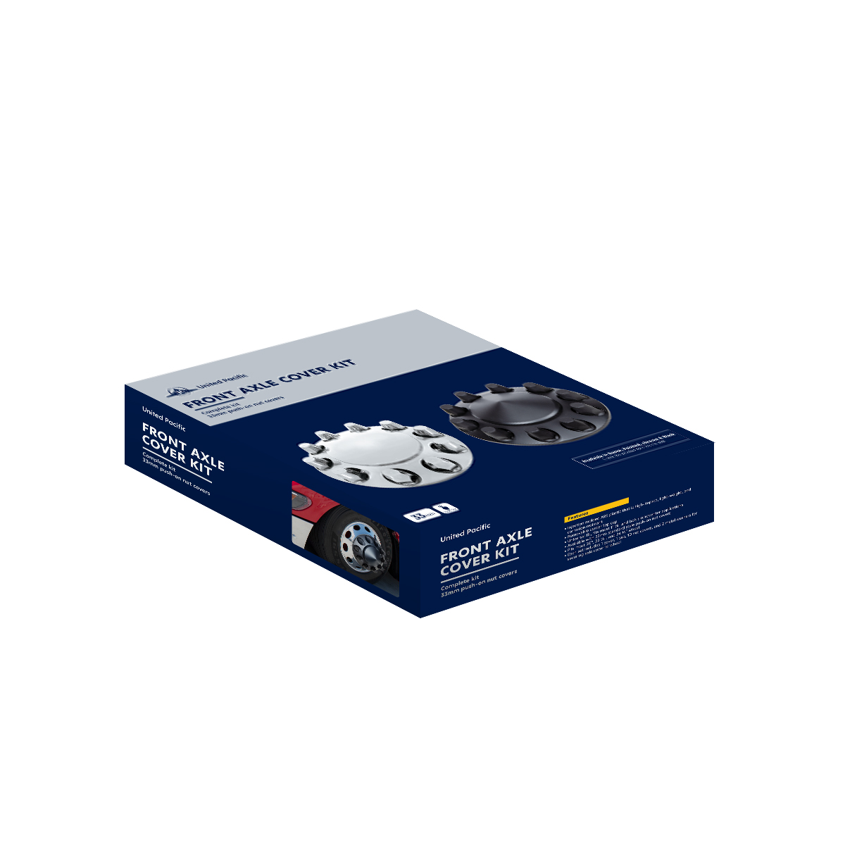 Pointed Front Axle Cover With 33mm Standard Style Push-On Nut Covers - Chrome - Thumbnail 5