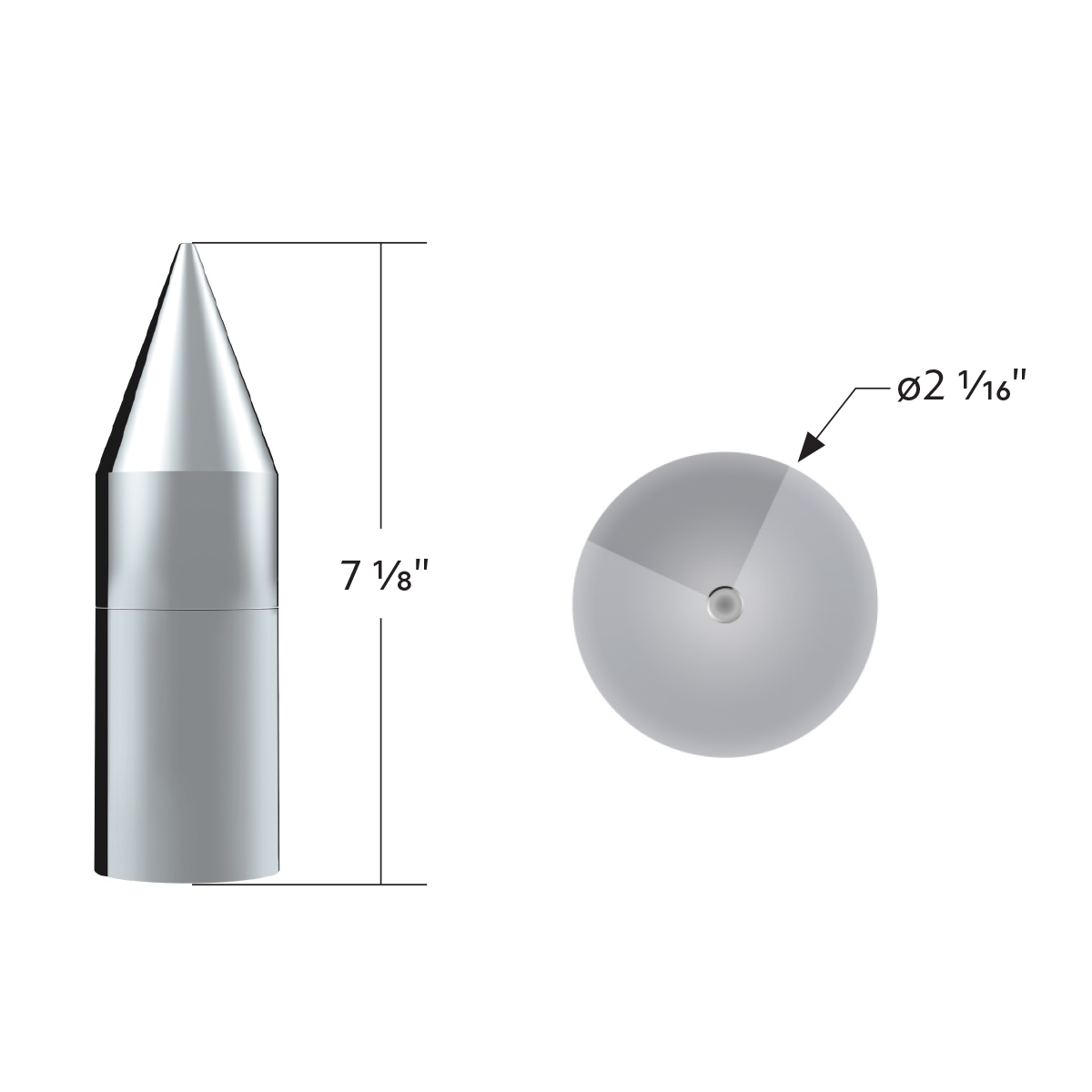 33mm X 7-1/8" Chrome Plastic Tall Spike Nut Cover - Thread-On (Bulk) - Thumbnail 4